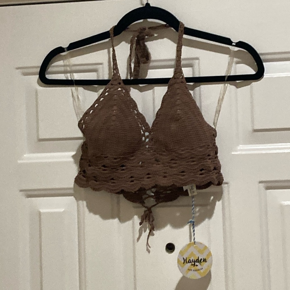Hayden Brown Crochet Halter Top